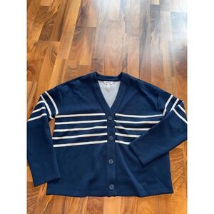 Spanx Cardigan Womens Small Navy White Excellent AirEssentials Striped Button Up